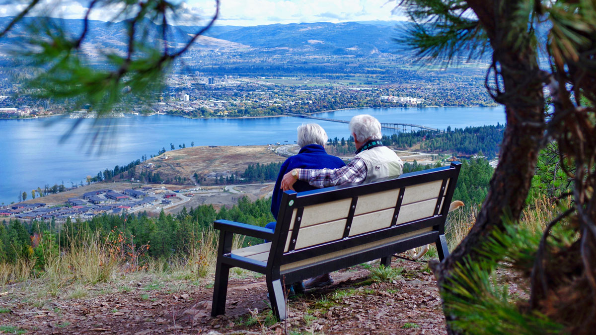 Mom and Dad enjoying the view on Rutherford Bench of Kelowna 1
